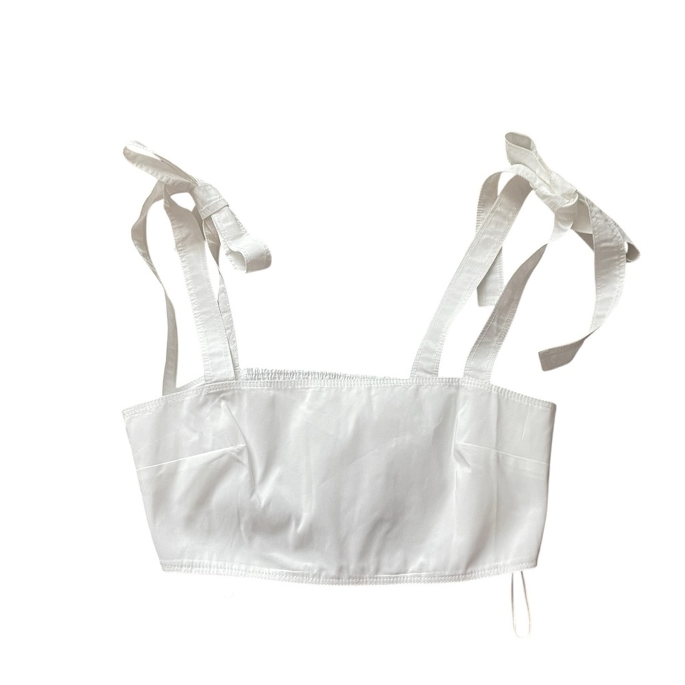 Zara White Tie-Strap Crop Top Large